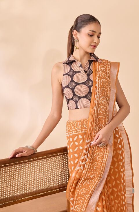 Peach Floral Ethnic Blouse – Peach & Brown